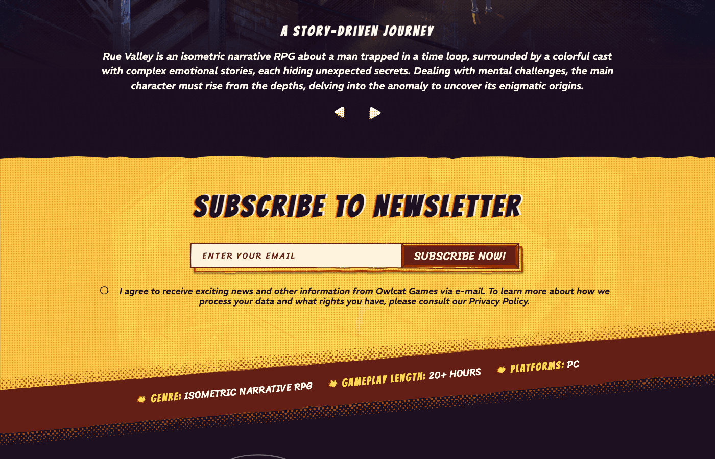 Rue Valley feature section captured via Playwright